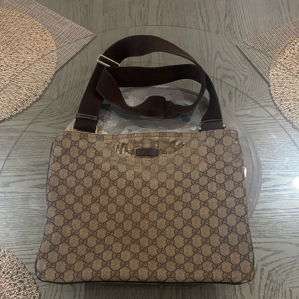 Vintage Gucci Brown/Beige Monogram Canvas Shoulder Bag/adjuatable crossbody
